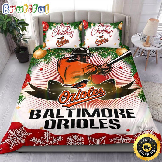 MLB Baltimore Orioles Bedding Sets Merry Christmas Quilt Bedding Sets