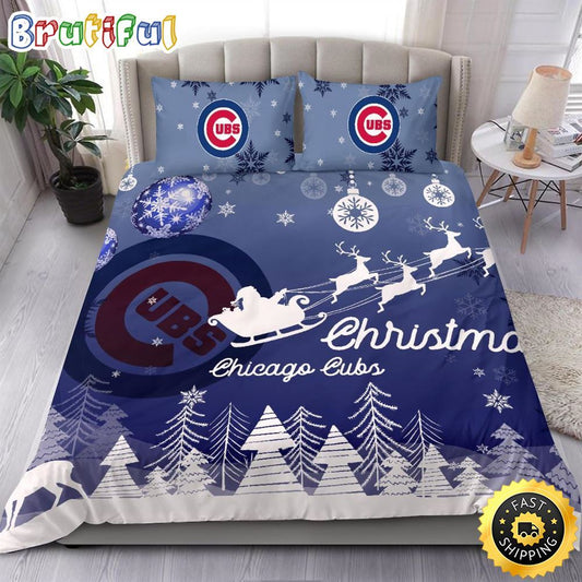 MLB Chicago Cubs Bedding Sets Santa Claus Sleigh And Reindeer Christmas Bedding Sets Quilt Bedding Sets
