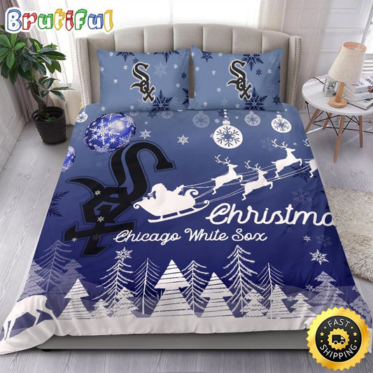 MLB Chicago White Sox Bedding Sets Santa Claus Sleigh And Reindeer Christmas Bedding Sets Quilt Bedding Sets