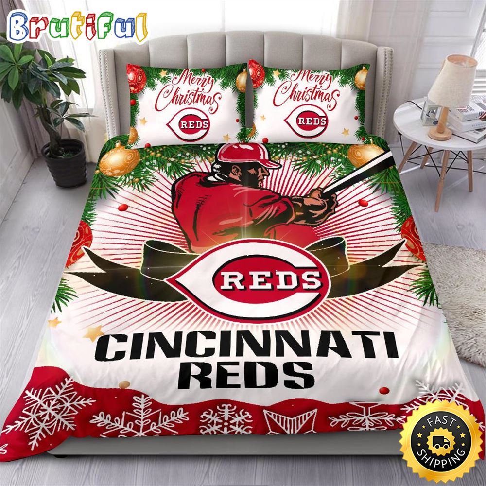 MLB Cincinnati Reds Bedding Sets Merry Christmas Quilt Bedding Sets