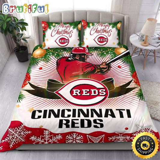 MLB Cincinnati Reds Bedding Sets Merry Christmas Quilt Bedding Sets