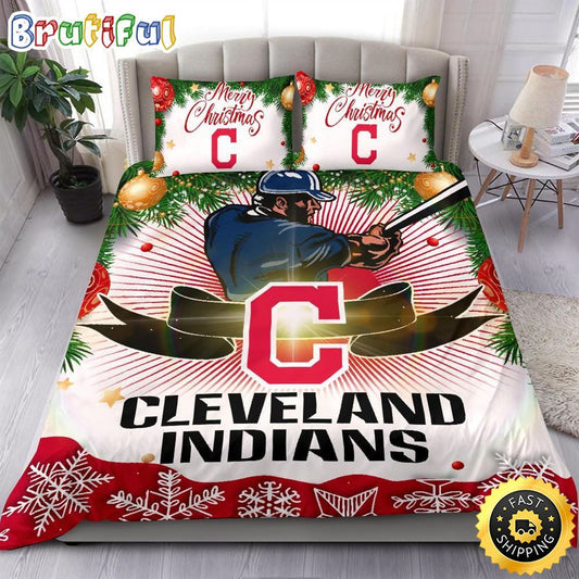 MLB Cleveland Indians Bedding Sets Merry Christmas Quilt Bedding Sets
