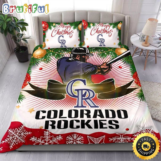 MLB Colorado Rockies Bedding Sets Merry Christmas Quilt Bedding Sets