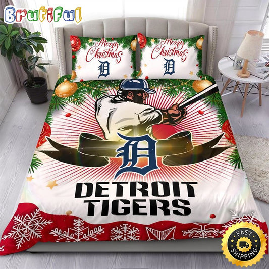 MLB Detroit Tigers Bedding Sets Merry Christmas Quilt Bedding Sets