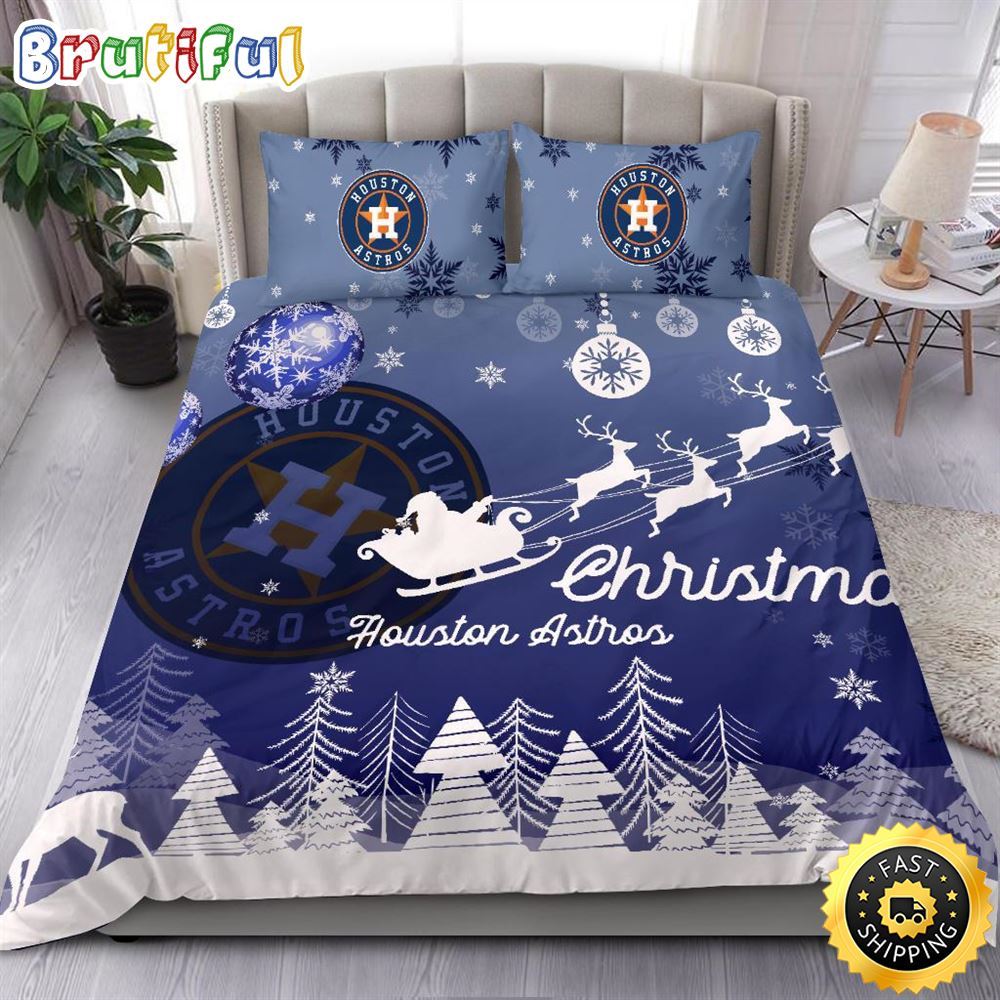 MLB Houston Astros Bedding Sets Santa Claus Sleigh And Reindeer Christmas Bedding Sets Quilt Bedding Sets