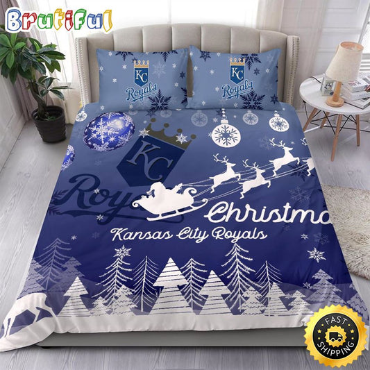 MLB Kansas City Royals Bedding Sets Santa Claus Sleigh And Reindeer Christmas Bedding Sets Quilt Bedding Sets