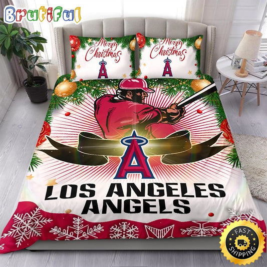 MLB Los Angeles Angels Bedding Sets Merry Christmas Quilt Bedding Sets