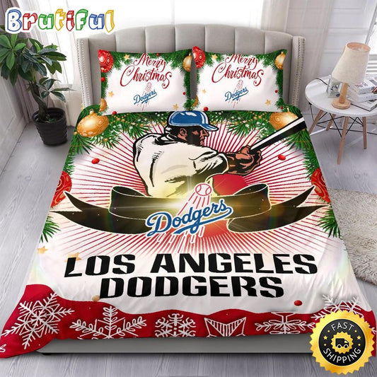 MLB Los Angeles Dodgers Bedding Sets Merry Christmas Quilt Bedding Sets