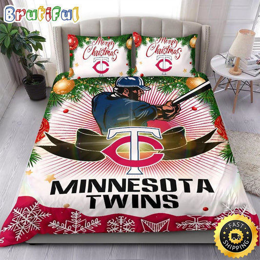 MLB Minnesota Twins Bedding Sets Merry Christmas Quilt Bedding Sets