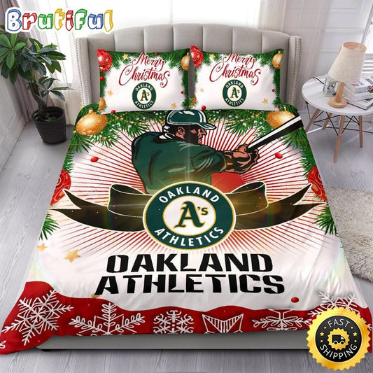 MLB Oakland Athletics Bedding Sets Merry Christmas Quilt Bedding Sets