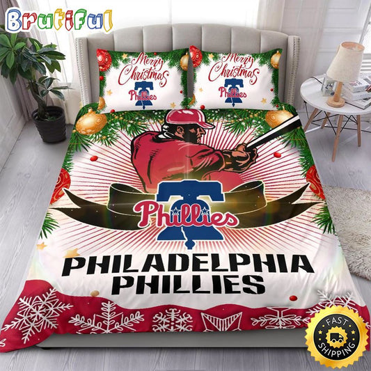 MLB Philadelphia Phillies Bedding Sets Merry Christmas Quilt Bedding Sets