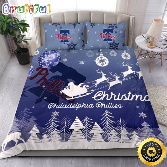 MLB Philadelphia Phillies Bedding Sets Santa Claus Sleigh And Reindeer Christmas Bedding Sets Quilt Bedding Sets