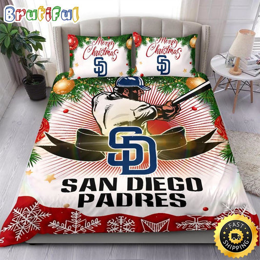 MLB San Diego Padres Bedding Sets Merry Christmas Quilt Bedding Sets