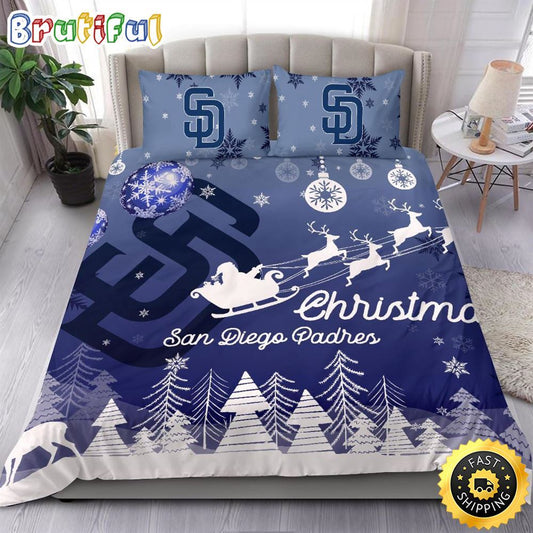 MLB San Diego Padres Bedding Sets Santa Claus Sleigh And Reindeer Christmas Bedding Sets Quilt Bedding Sets