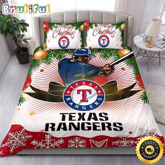 MLB Texas Rangers Bedding Sets Merry Christmas Quilt Bedding Sets