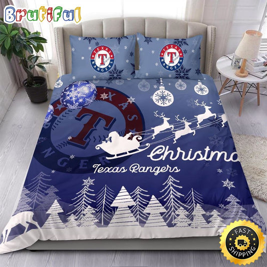 MLB Texas Rangers Bedding Sets Santa Claus Sleigh And Reindeer Christmas Bedding Sets Quilt Bedding Sets