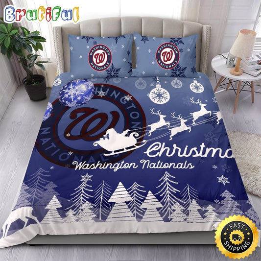 MLB Washington Nationals Bedding Sets Santa Claus Sleigh And Reindeer Christmas Bedding Sets Quilt Bedding Sets