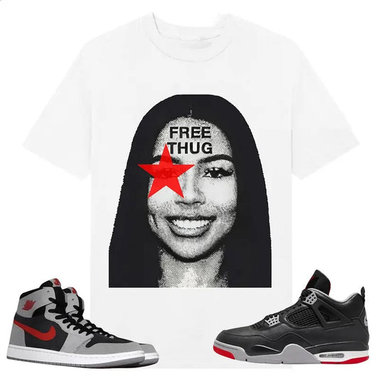 Mariah TS Shirt white to match A J 1 High Zoom CMFT 2 Fire Red Cement Grey, A J 4 Bred, Shirt to matching Sneaker