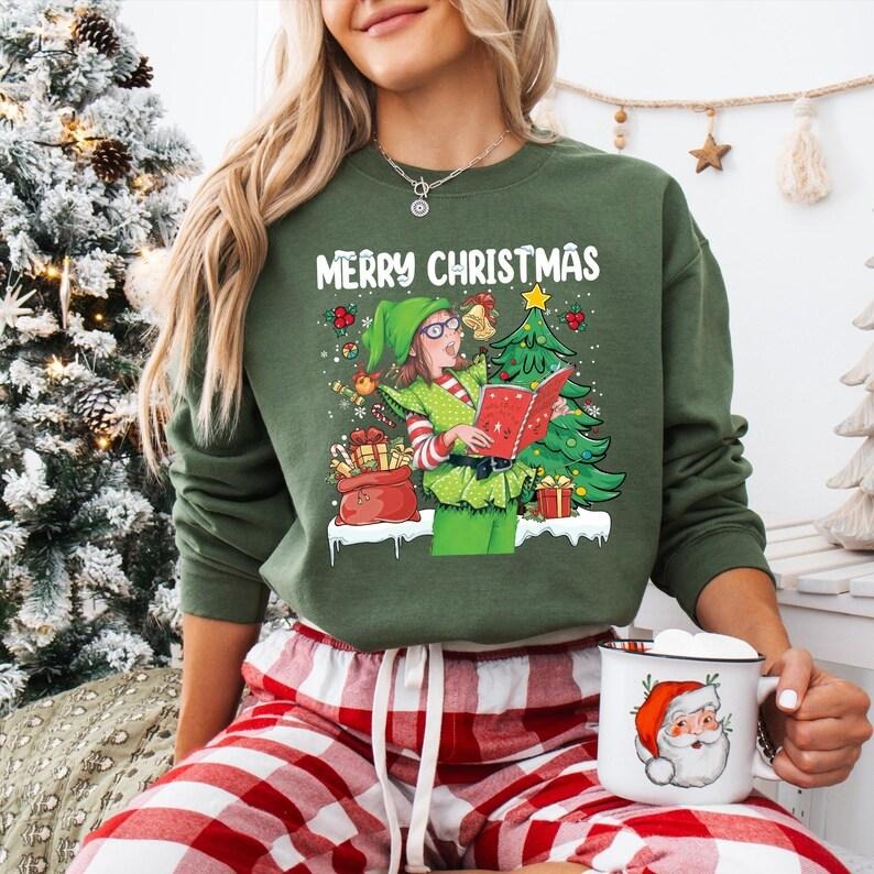 Merry Christmas Junie B Jones Sweatshirt, Junie B Elf Christmas Shirt, Children's Book Hoodie, Book Lover Gifts, Bookish Christmas Shirt