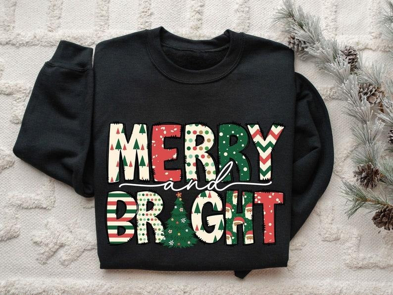 Merry and Bright Sweatshirt, Christmas Sweatshirt, Family Christmas Sweatshirt, Christmas Sweatshirts for Women, Merry Christmas Sweatshirt
