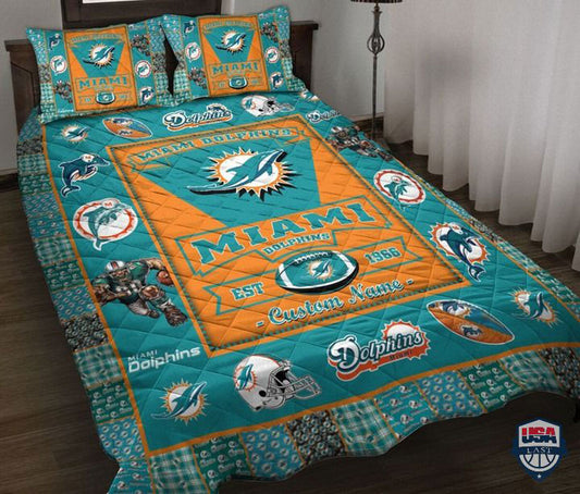 NFL Miami Dolphins Custom Name Aqua Orange Est 1966 Bedding Set