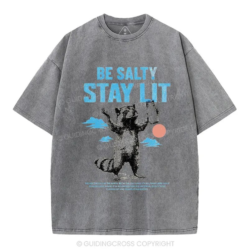 [ Mineral Wash ] Be Salty Stay Lit Christian Washed TShirt Jesus Graphic Washed Style Shirt