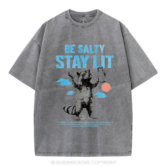 [ Mineral Wash ] Be Salty Stay Lit Christian Washed TShirt Jesus Graphic Washed Style Shirt