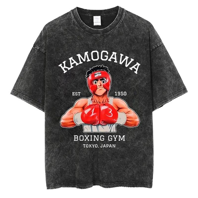 [ Mineral Wash ] Kamogawa Boxing Gym Vintage Tee Anime Fan Lovers Streetwear & Washed Gym Style Shirt