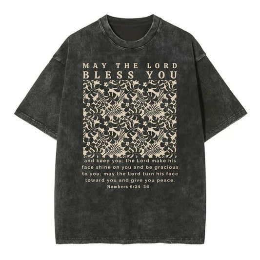 [ Mineral Wash ] May The Lord Blessed You Chrsitian Washed TShirt Jesus Graphic Washed Style Shirt
