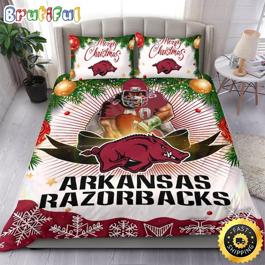NCAA Arkansas Razorbacks Bedding Sets Merry Christmas Quilt Bedding Sets