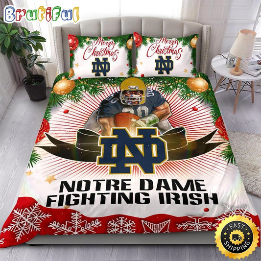 NCAA Notre Dame Fighting Irish Bedding Sets Merry Christmas Quilt Bedding Sets