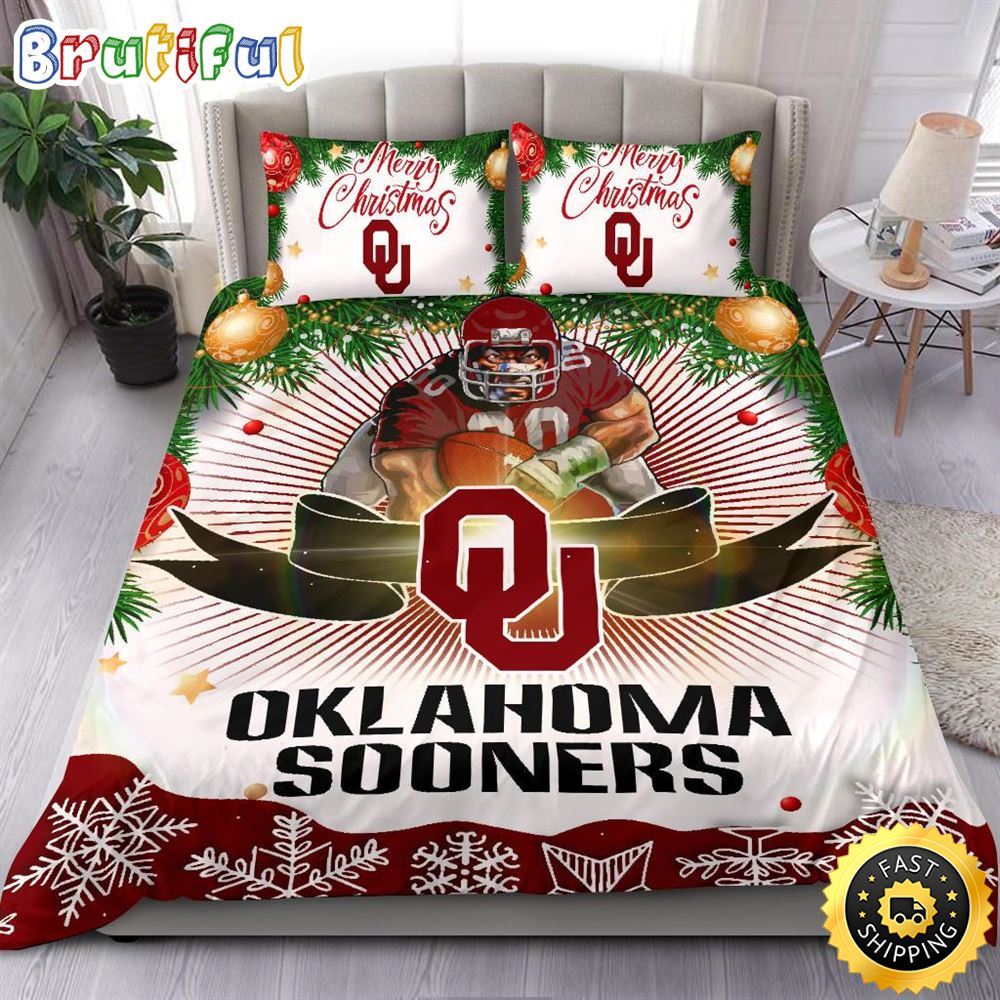 NCAA Oklahoma Sooners Bedding Sets Merry Christmas Quilt Bedding Sets