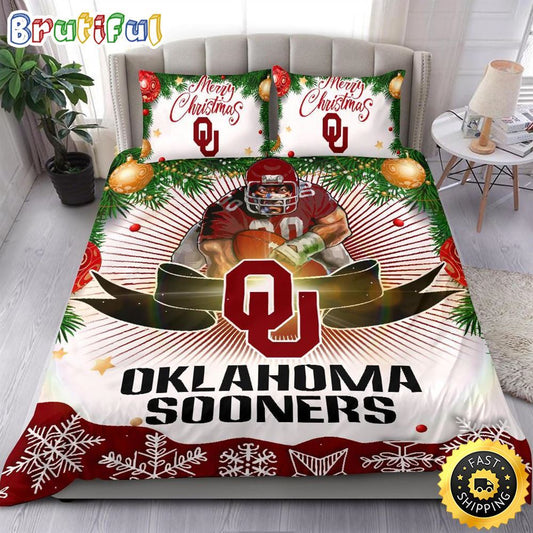 NCAA Oklahoma Sooners Bedding Sets Merry Christmas Quilt Bedding Sets