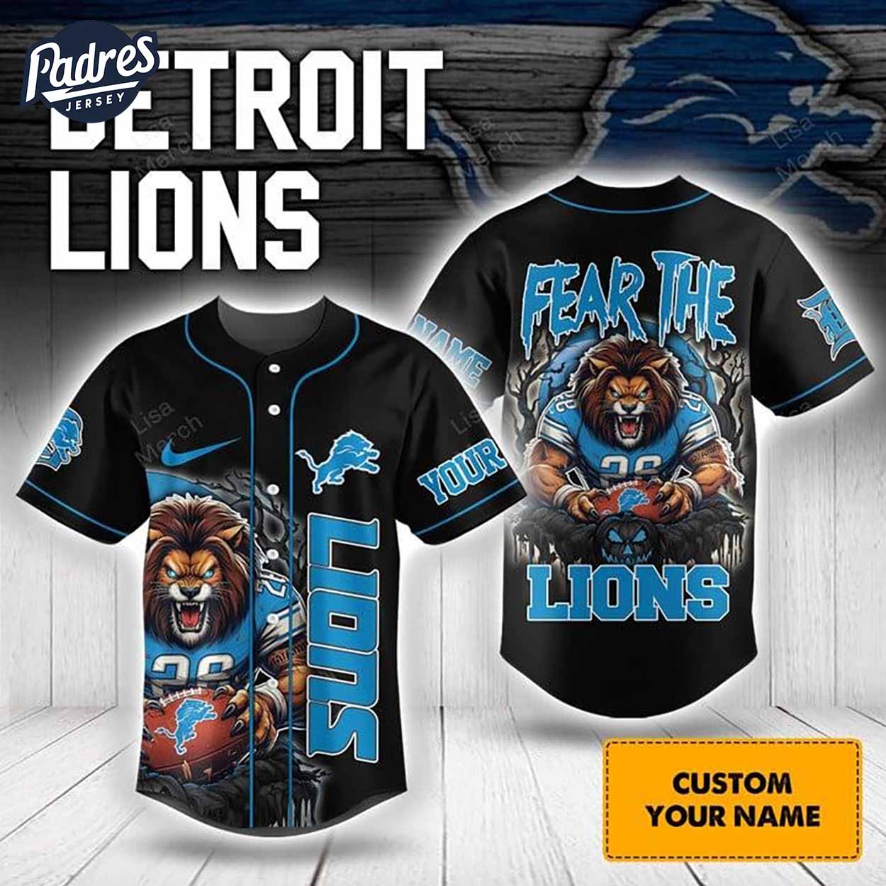 NFL Detroit Lions Fear The Lions Halloween Baseball Jersey - Padres Jersey Oasis: Elevate Your Baseball Style Game