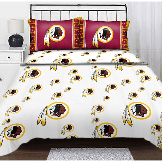 NFL Washington Redskins Multi Logo White Brown Bedding Set