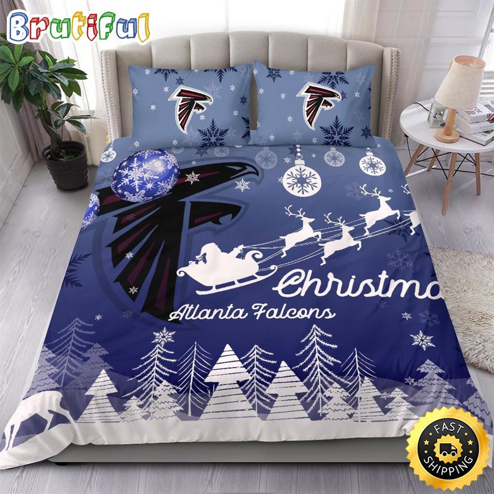 NFL Atlanta Falcons Bedding Sets Santa Claus Sleigh And Reindeer Christmas Bedding Sets Quilt Bedding Sets