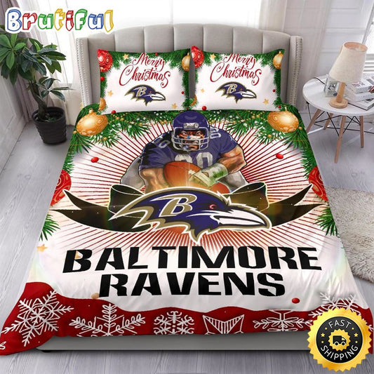 NFL Baltimore Ravens Bedding Sets Merry Christmas Quilt Bedding Sets
