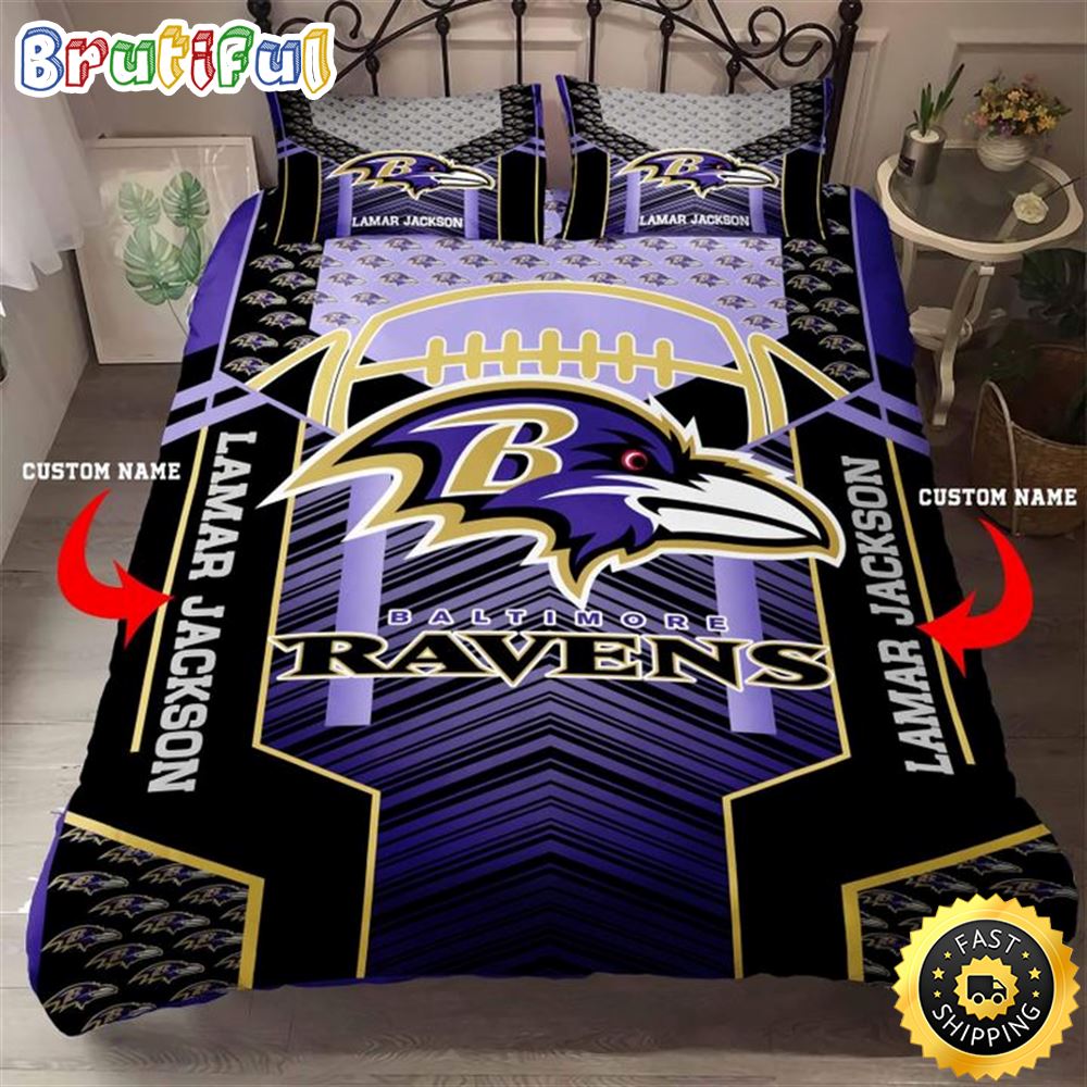 NFL Baltimore Ravens Custom Name Purple Black Bedding Set