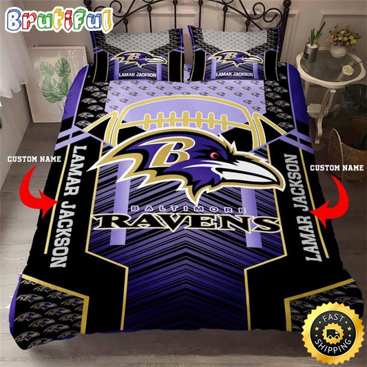 NFL Baltimore Ravens Custom Name Purple Black Bedding Set