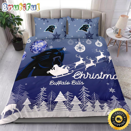 NFL Carolina Panthers Bedding Sets Santa Claus Sleigh And Reindeer Christmas Bedding Sets Quilt Bedding Sets