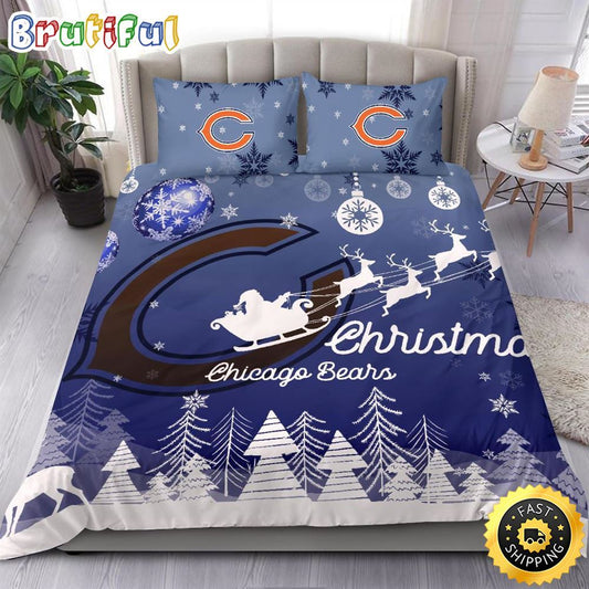 NFL Chicago Bears Bedding Sets Santa Claus Sleigh And Reindeer Christmas Bedding Sets Quilt Bedding Sets