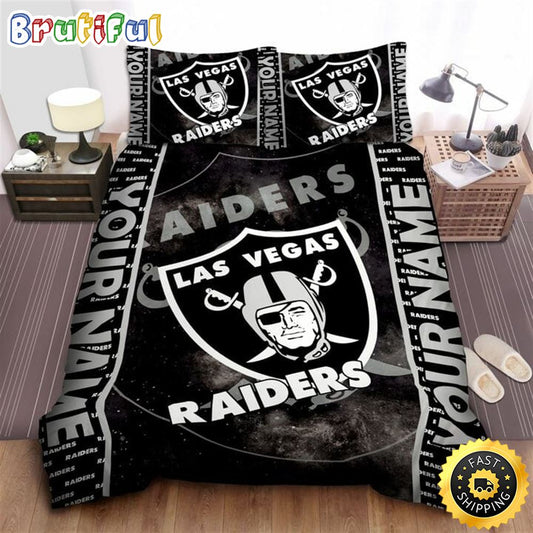 NFL Las Vegas Raiders Custom Name Black Silver Bedding Set