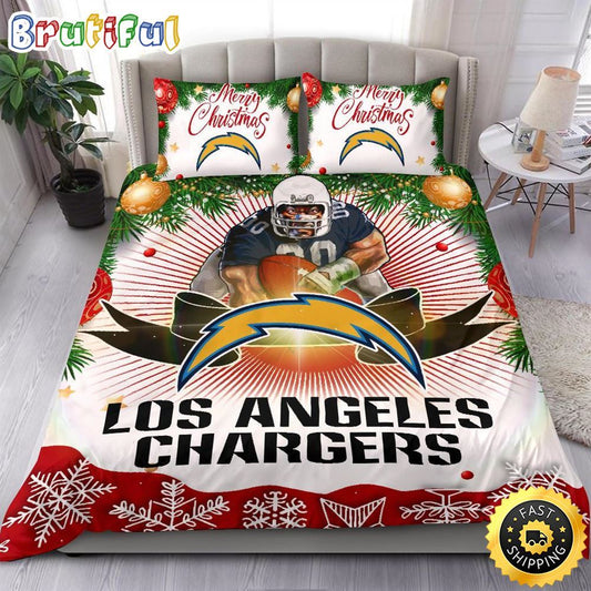 NFL Los Angeles Chargers Bedding Sets Merry Christmas Quilt Bedding Sets