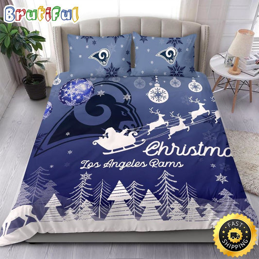 NFL Los Angeles Rams Bedding Sets Santa Claus Sleigh And Reindeer Christmas Bedding Sets Quilt Bedding Sets