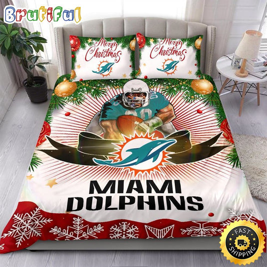 NFL Miami Dolphins Bedding Sets Merry Christmas Quilt Bedding Sets