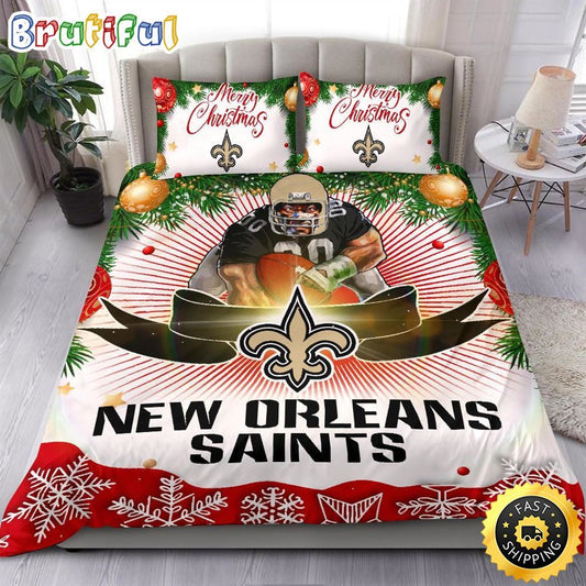 NFL New Orleans Saints Bedding Sets Merry Christmas Quilt Bedding Sets