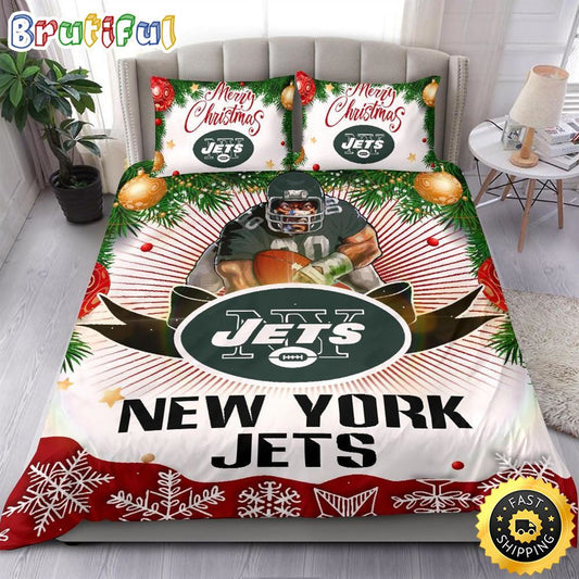 NFL New York Jets Bedding Sets Merry Christmas Quilt Bedding Sets