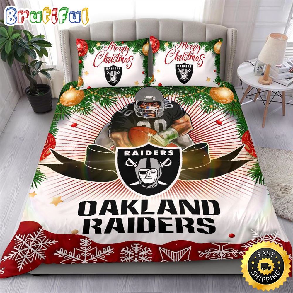 NFL Oakland Raiders Bedding Sets Merry Christmas Quilt Bedding Sets
