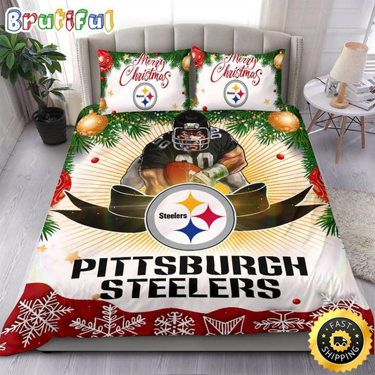 NFL Pittsburgh Steelers Bedding Sets Merry Christmas Quilt Bedding Sets