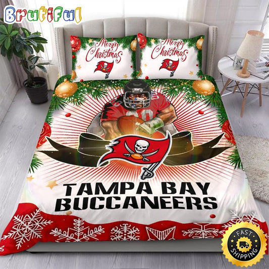 NFL Tampa Bay Buccaneers Bedding Sets Merry Christmas Quilt Bedding Sets